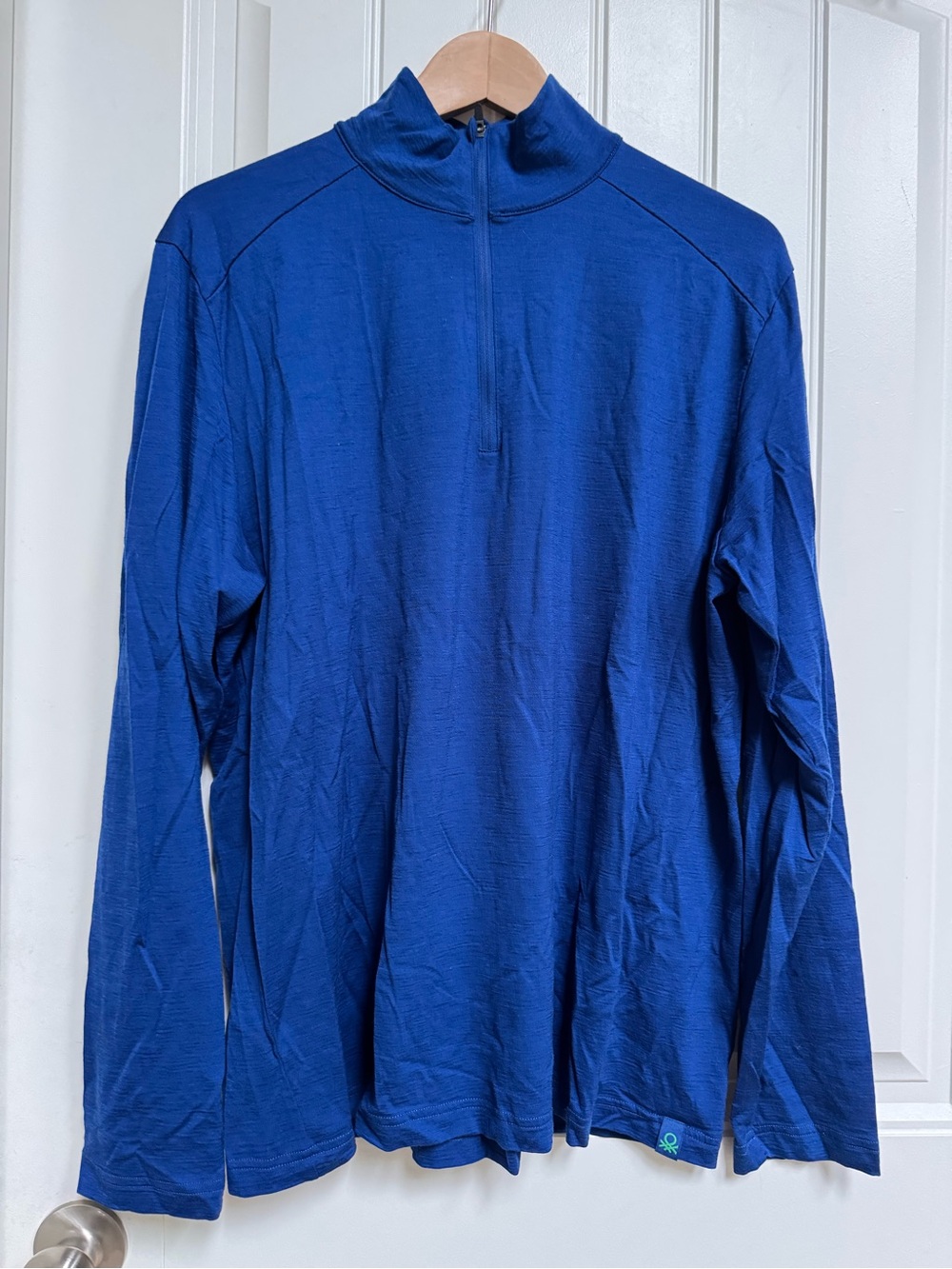 Benetton Royal Blue Merino Wool 1/4 Zip Pullover Long Sleeve Top. Size L